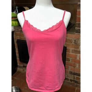 Express Vintage Y2K Cami Tank Fitted Stretch Lace Rhinestone Trim Pink L